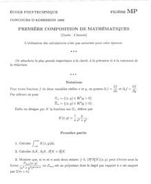 Première composition de Mathématiques 1999 Classe Prepa MP Ecole Polytechnique