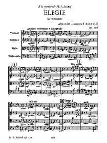 Partition complète, Elegy, Op.105, D minor, Glazunov, Aleksandr