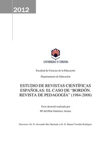 Estudio de revistas científicas españolas: el caso de “Bordón. Revista de pedagogía” (1984-2008)