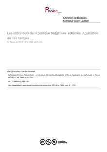 Les indicateurs de la politique budgétaire  et fiscale. Application au cas français - article ; n°1 ; vol.9, pg 81-124