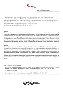 Trente ans de geographie industrielle dans les Annales de geographie (1970-1999)//Thirty years of industrial geography in the Annales de geographie, 1970-1999 - article ; n°641 ; vol.114, pg 73-92