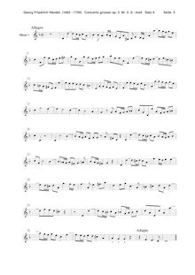 Partition hautbois 1, Concerto Grosso en D minor, HWV 316, D minor par George Frideric Handel
