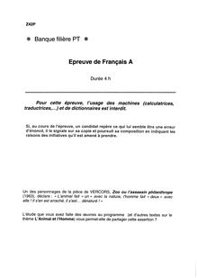 Français A 2005 Classe Prepa PT Banque Filière PT