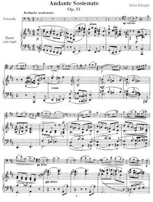 Partition violoncelle / partition de piano et parties, Andante Sostenuto, Op.51