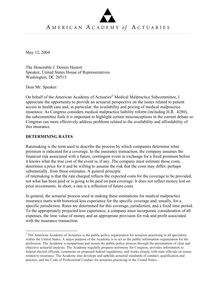 Medical malpractice comment letter (May 12, 2004)