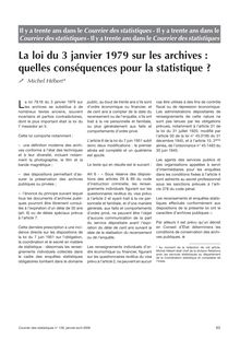 La loi du 3 janvier 1979 sur les archives : quelles conséquences pour la statistique ?