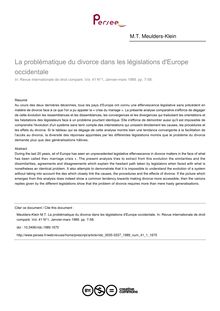La problématique du divorce dans les législations d Europe occidentale - article ; n°1 ; vol.41, pg 7-58