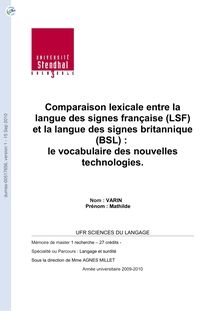 Comparaison lexicale entre la langue des signes française LSF et la langue des signes britannique