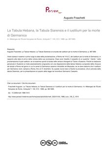 La Tabula Hebana, la Tabula Siarensis e il iustitium per la morte di Germanico - article ; n°2 ; vol.100, pg 867-889