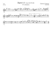 Partition ténor viole de gambe, octave aigu clef, Aris pour 3 violes de gambe