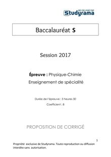 Corrigé Bac S 2017 - Physique - Chimie spécialité 