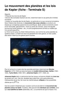 Le mouvement des planètes et les lois de Kepler