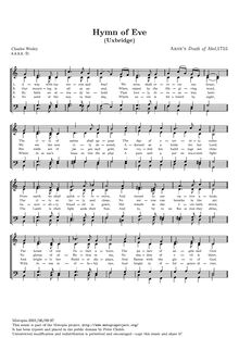 Partition Hymn of Eve, Hymn of Eve (Uxbridge), Arne, Thomas Augustine