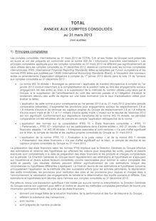 Total : Annexe aux comptes consolidés au 31 mars 2013 (non audité)