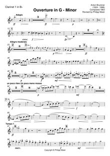 Partition clarinettes en Bb, Overture en G minor, G Minor, Bruckner, Anton