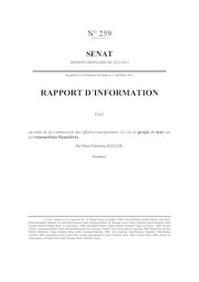 Rapport d information fait au nom de la commission des affaires européennes sur le projet de taxe sur les transactions financières
