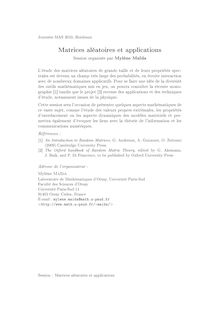 Matrices aléatoires et applications