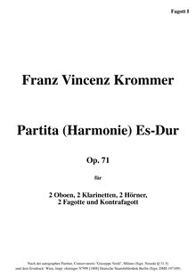 Partition basson 1, Harmonie, Partita; Octet-Partita, E♭ major, Krommer, Franz