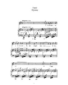 Partition , Hymne (G, original key), 3 chansons, Op.7, Fauré, Gabriel
