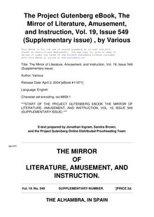 The Mirror of Literature, Amusement, and Instruction - Volume 19, No. 549 (Supplementary number)