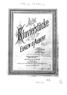 Partition Book I: No.1-4, 8 pièces pour Piano, Op.5, Albert, Eugen d 