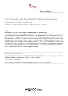 Le français et le latin aux Xllle-XIVe siècles : pratique des langues et pensée linguistique - article ; n°4 ; vol.42, pg 955-967