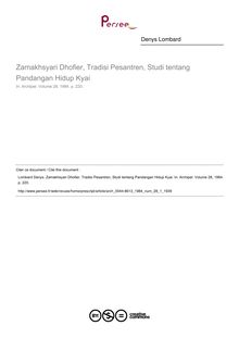 Zamakhsyari Dhofier, Tradisi Pesantren, Studi tentang Pandangan Hidup Kyai  ; n°1 ; vol.28, pg 220-220