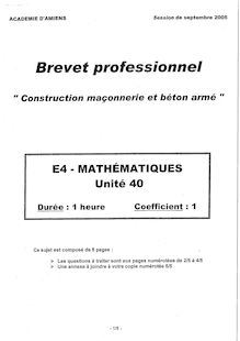 Mathématiques 2005 BP - Construction en maçonnerie et béton armé
