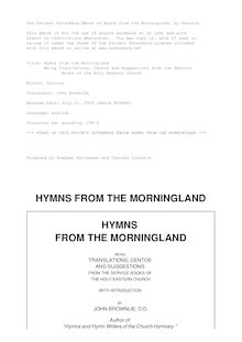 Hymns from the Morningland - Being Translations, Centos and Suggestions from the Service - Books of the Holy Eastern Church