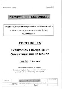 Expression française et ouverture sur le monde 2005 BP - Construction en maçonnerie et béton armé