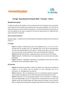 Baccalauréat Français 2016 série L corrigé question de corpus