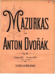 Partition couverture couleur, 6 Mazurkas, 6 Mazurky, Dvořák, Antonín