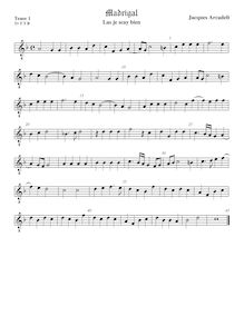 Partition ténor viole de gambe 1, octave aigu clef, 12 madrigaux par Jacob Arcadelt