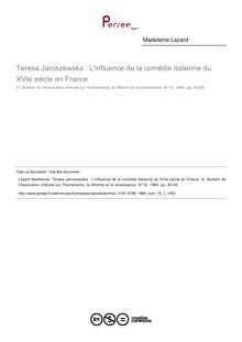 Teresa Jaroszewska : L influence de la comédie italienne du XVIe siècle en France  ; n°1 ; vol.19, pg 93-94