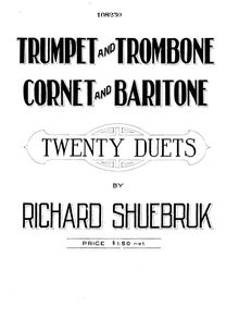 Partition complète, Twenty duos [pour] trompette et trombone, cornet et baryton