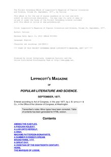 Lippincott s Magazine of Popular Literature and Science, Volume 20, September, 1877.