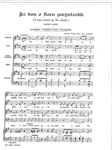 Partition Vocal score, Ar Don o flaen Gwyntoedd, I was Tossed by the Winds