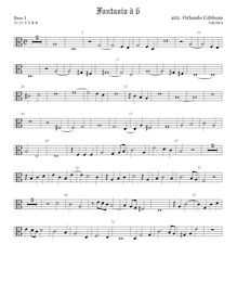 Partition viole de basse 1, alto clef, fantaisies pour 6 violes de gambe par Orlando Gibbons