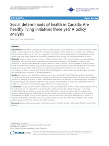 Social determinants of health in Canada: Are healthy living initiatives there yet? A policy analysis