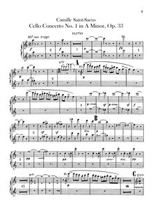 Partition flûte 1/2, violoncelle Concerto No.1, A Minor, Saint-Saëns, Camille