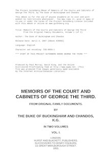 Memoirs of the Courts and Cabinets of George the Third - From the Original Family Documents, Volume 1