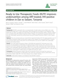 Ready to Use Therapeutic Foods (RUTF) improves undernutrition among ART-treated, HIV-positive children in Dar es Salaam, Tanzania