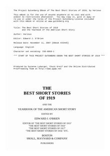 The Best Short Stories of 1919 - and the Yearbook of the American Short Story