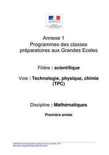 Programme des Classes Préparatoires aux Grandes Ecoles filière TPC 2013-2014