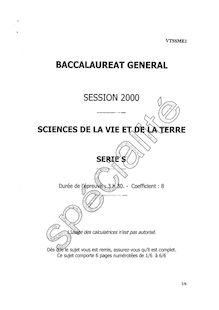 Baccalaureat 2000 sciences de la vie et de la terre (svt) specialite scientifique