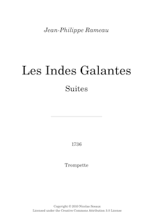 Partition trompette, Les Indes galantes, Opéra-ballet, Rameau, Jean-Philippe par Jean-Philippe Rameau