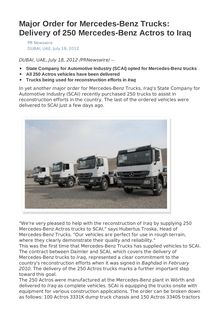 Major Order for Mercedes-Benz Trucks: Delivery of 250 Mercedes-Benz Actros to Iraq