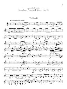 Partition violons II, Symphony No.5, Symfonie č.5, F major, Dvořák, Antonín