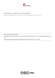 Hommage au Baron Louis Fredericq - article ; n°3 ; vol.18, pg 724-727