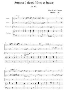 Partition Sonata No.2 en D minor, sonates à deux flûtes et basse